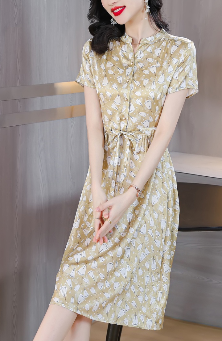 Floral real silk dress silk temperament belt for women