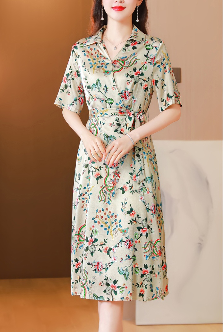 Floral silk real silk temperament dress for women