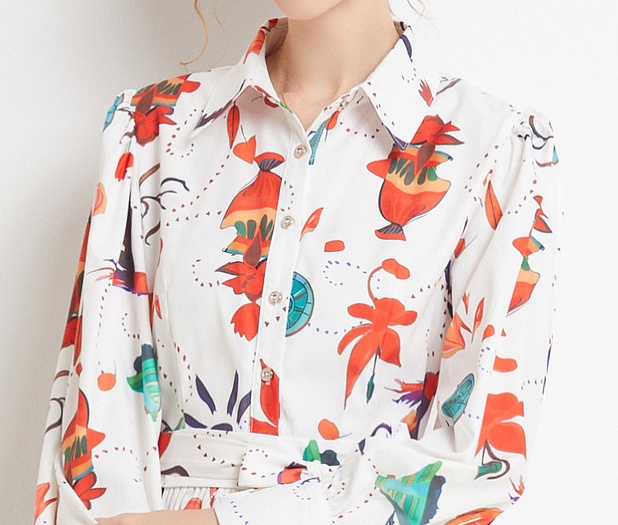 Pinched waist vacation printing dress for women