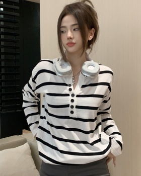 V-neck slim bottoming shirt stripe tops