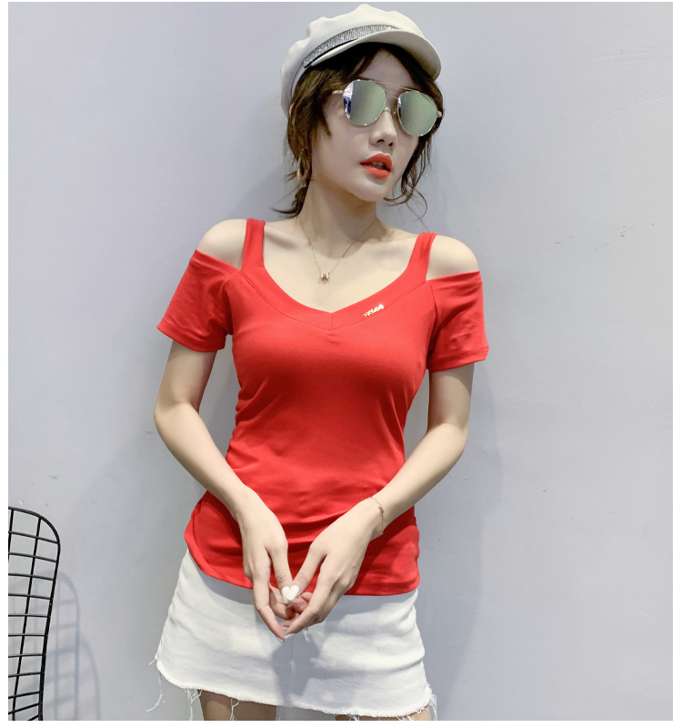 V-neck splice T-shirt short sleeve tops for women