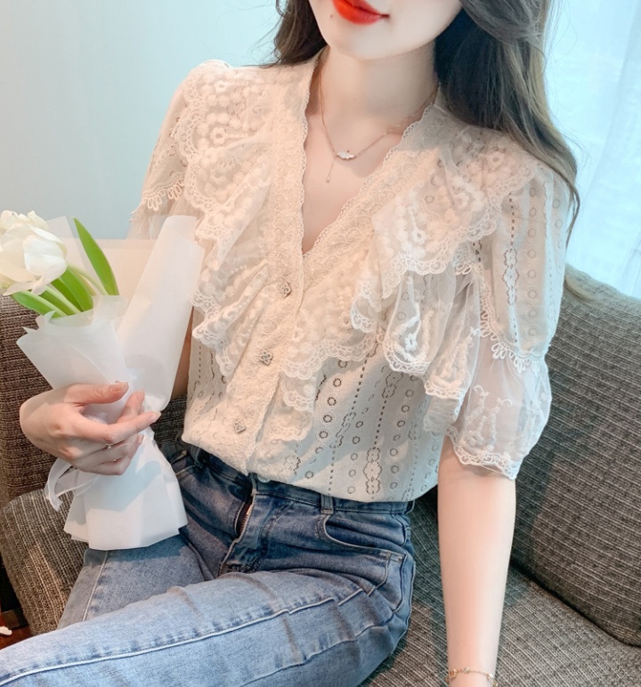 Beautiful Korean style chiffon shirt V-neck small shirt
