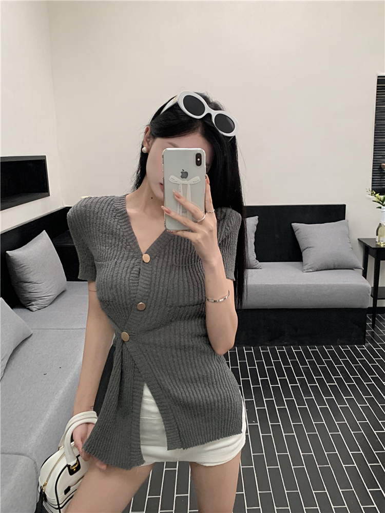 Irregular sweater oblique buckle tops for women