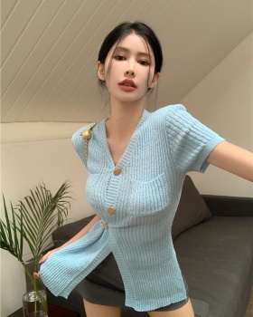 Irregular sweater oblique buckle tops for women