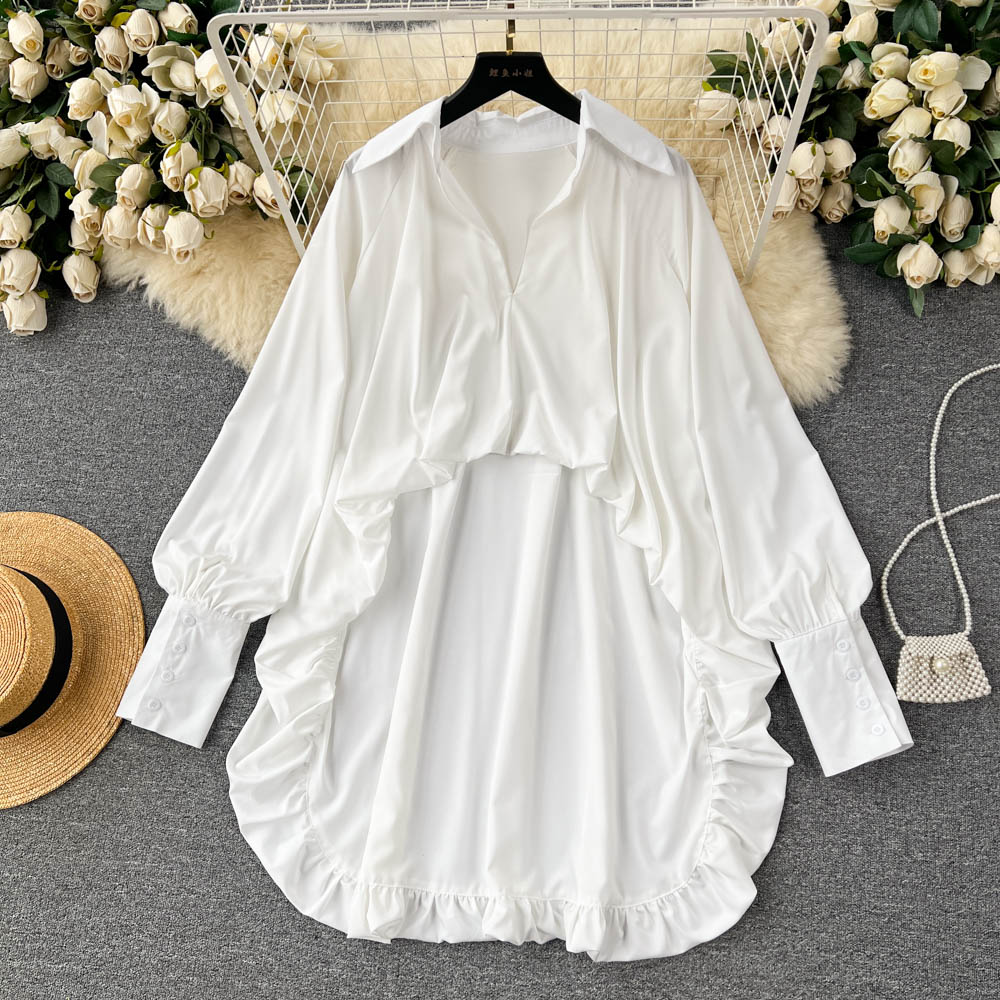 Loose spring and summer tops satin long shirt for women