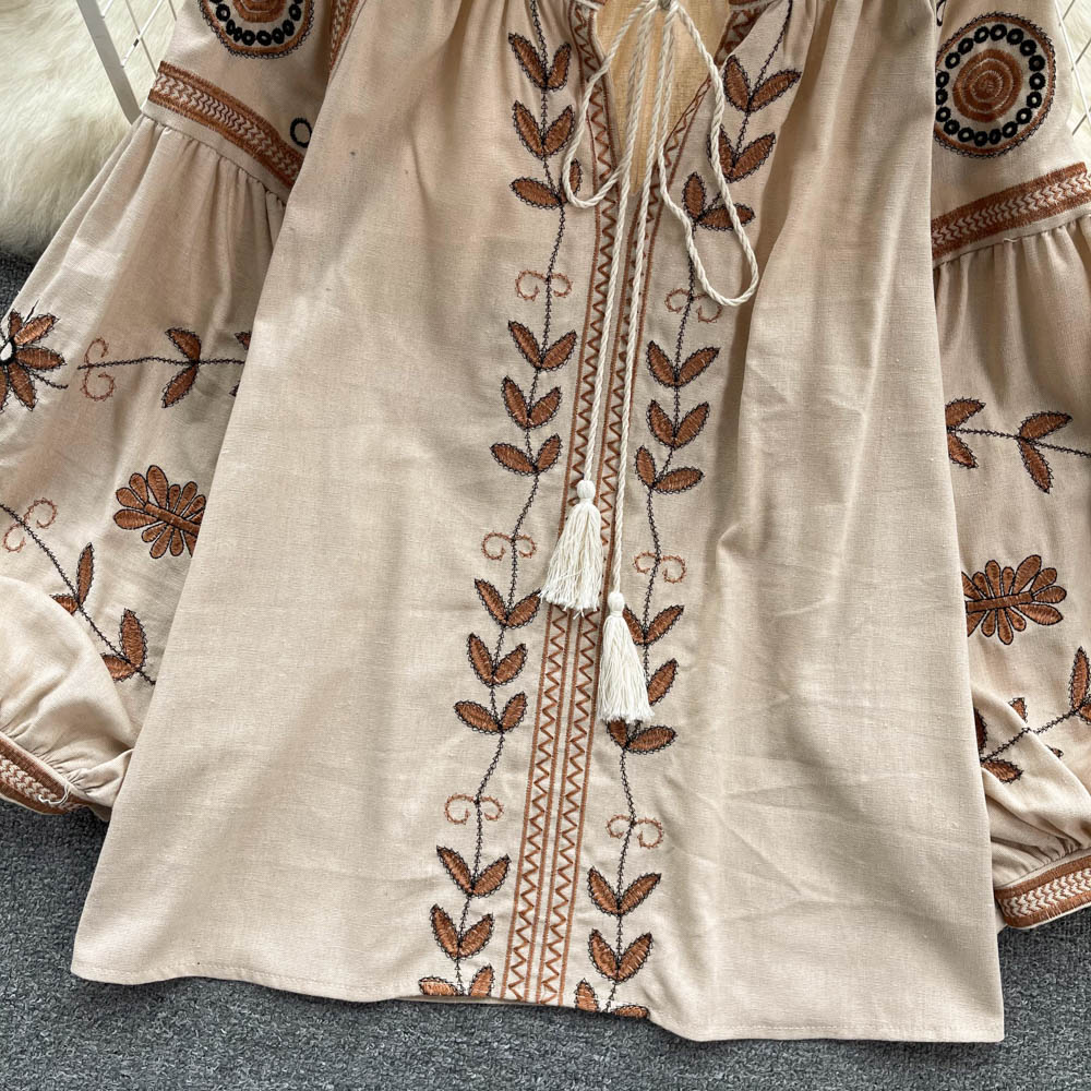 Tassels frenum shirt loose embroidered tops