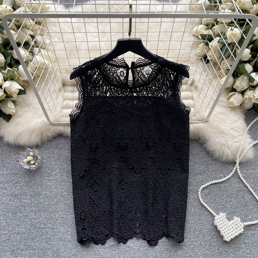 Summer slim hollow tops crochet lace vest for women