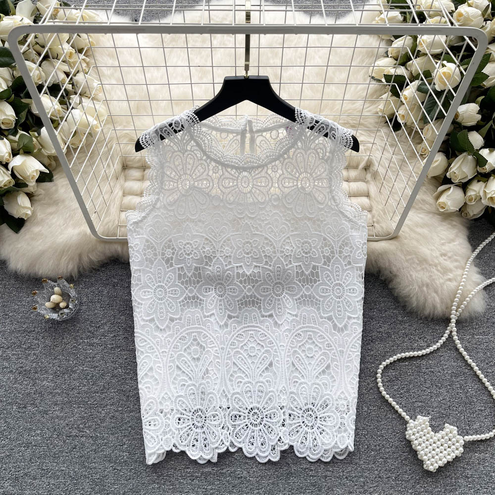 Summer slim hollow tops crochet lace vest for women