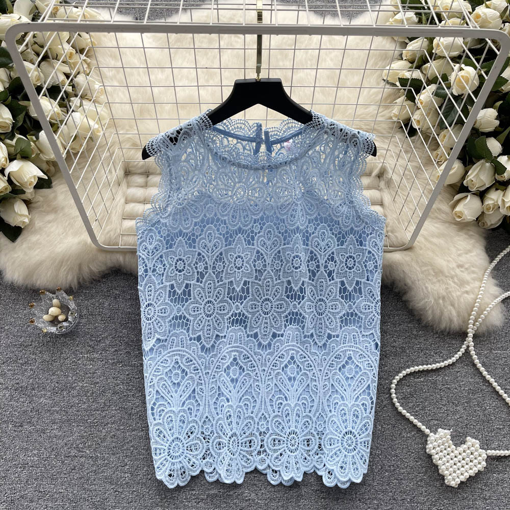 Summer slim hollow tops crochet lace vest for women