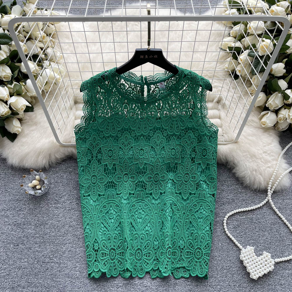 Summer slim hollow tops crochet lace vest for women