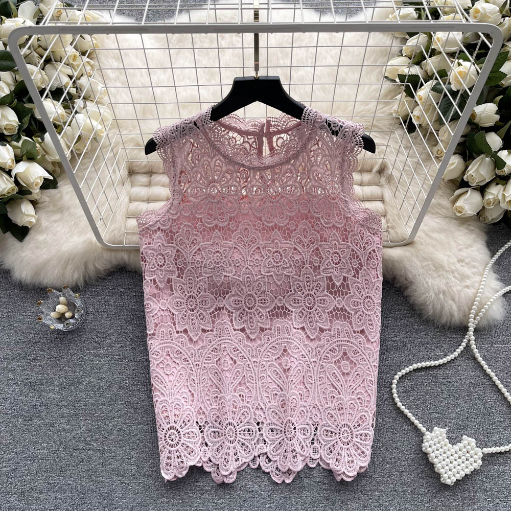 Summer slim hollow tops crochet lace vest for women