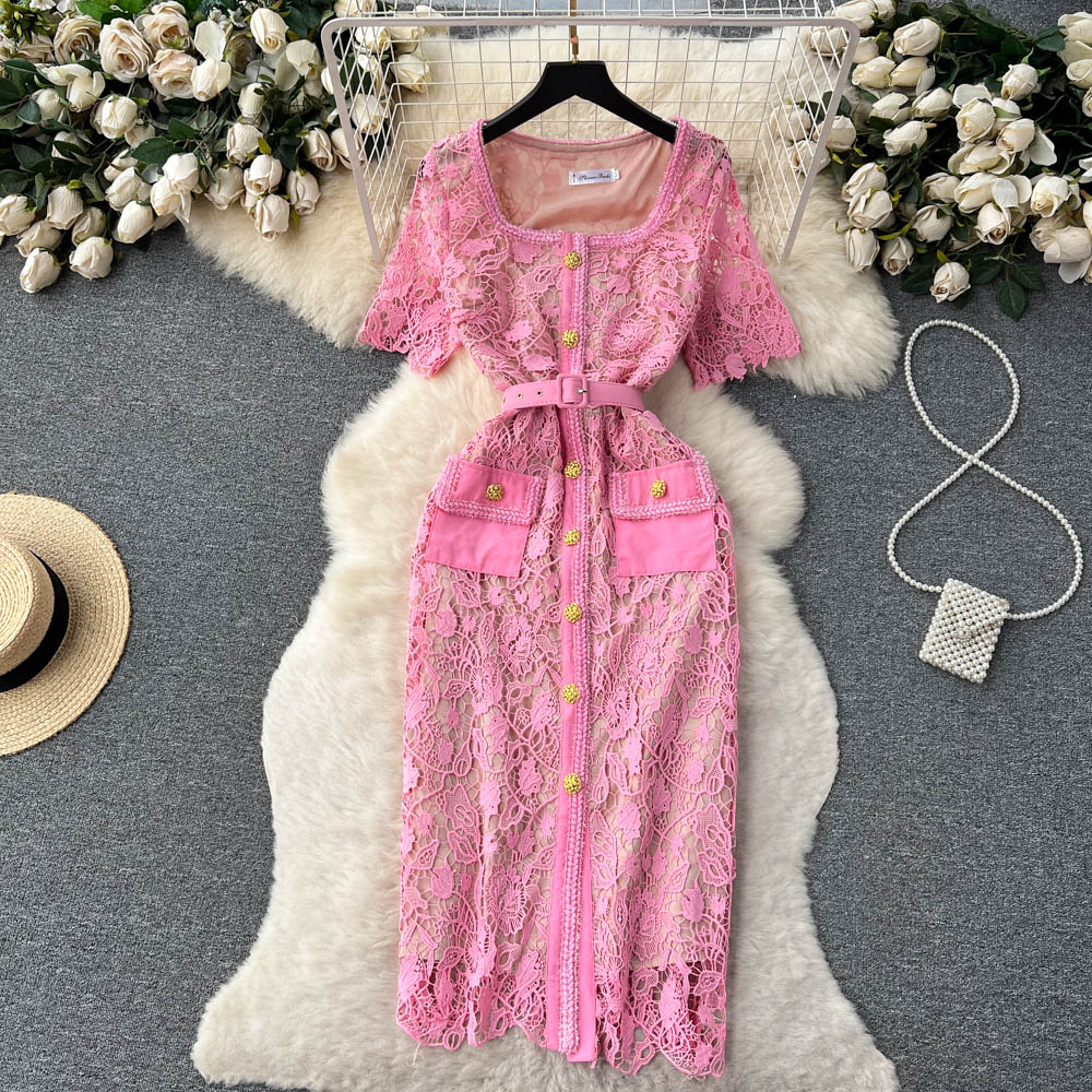 Light summer ladies square collar lace dress for women