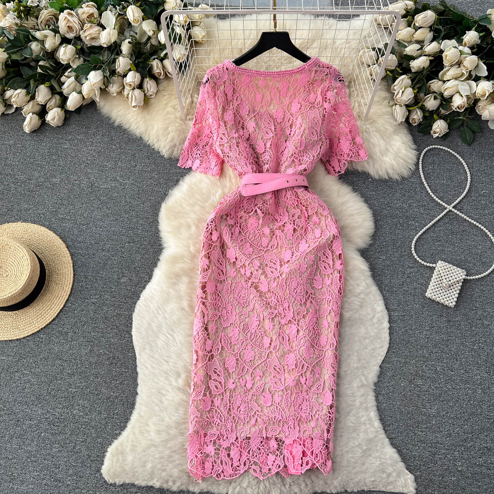 Light summer ladies square collar lace dress for women