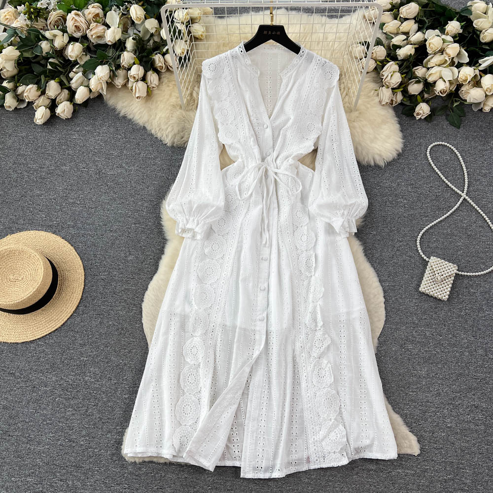 Lantern sleeve long dress light dress for women