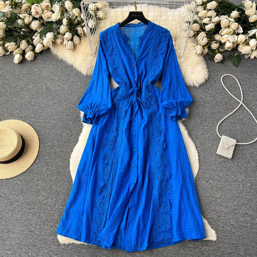 Lantern sleeve long dress light dress for women