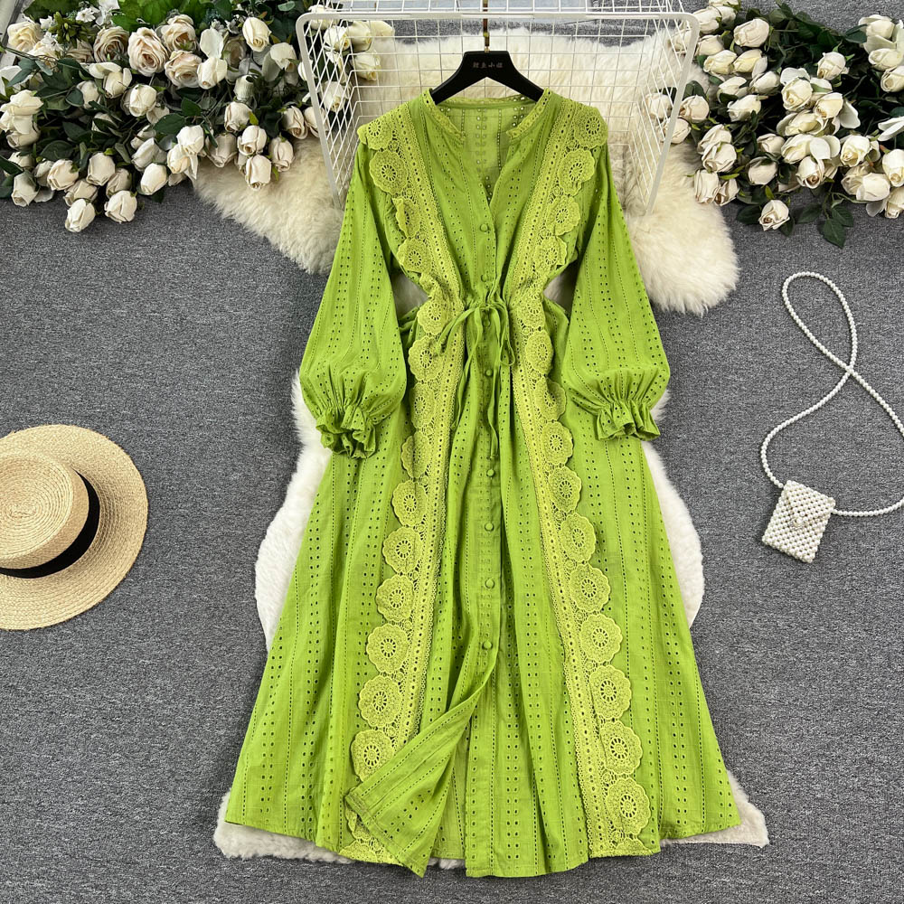 Lantern sleeve long dress light dress for women