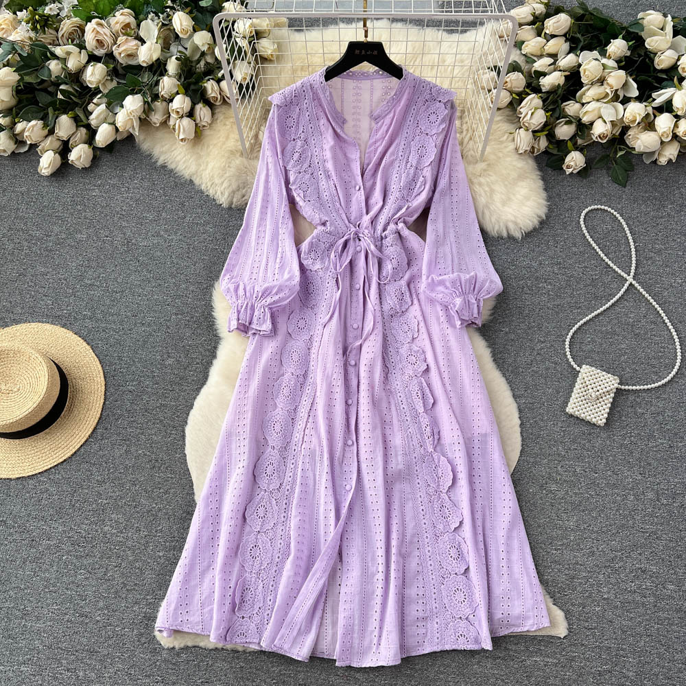 Lantern sleeve long dress light dress for women