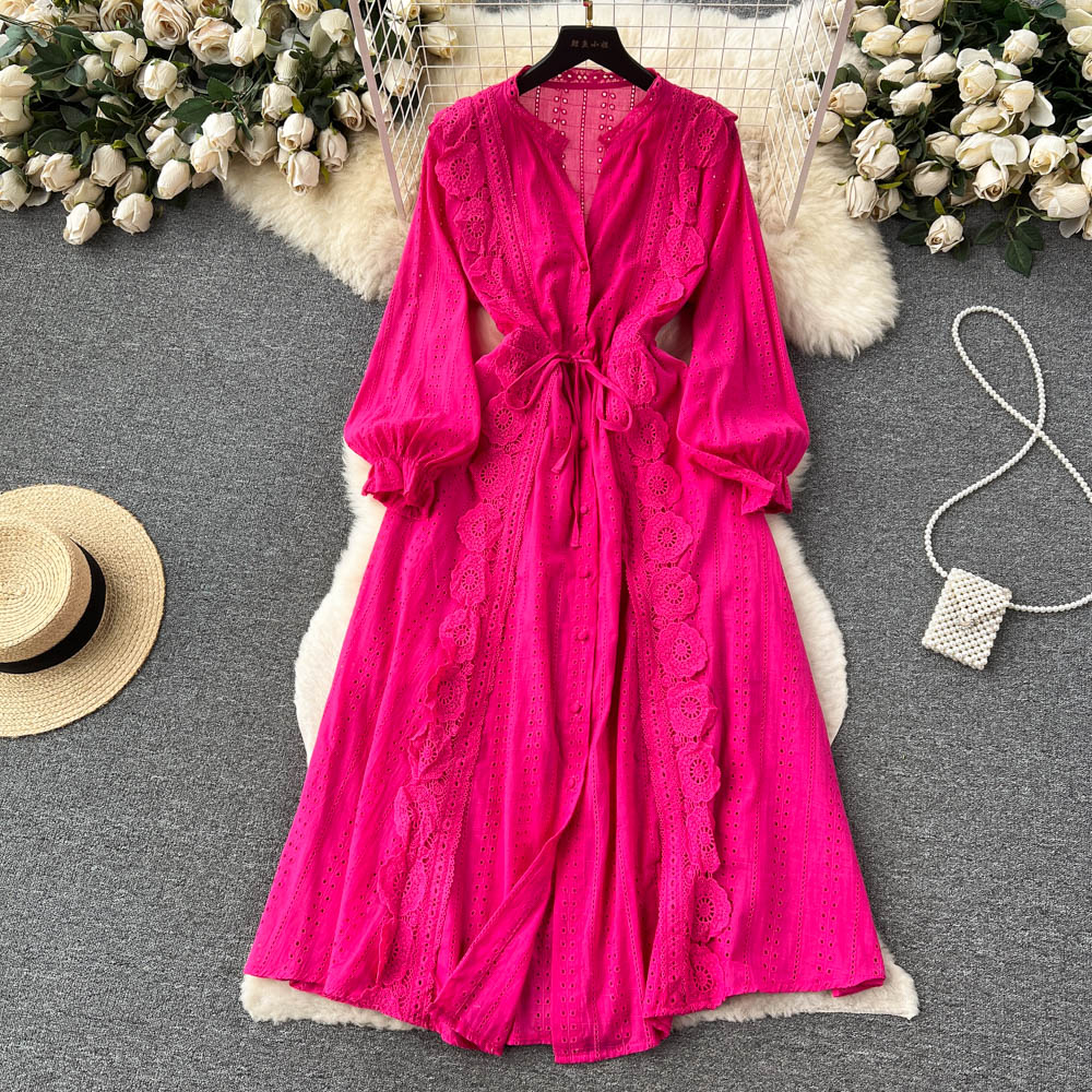 Lantern sleeve long dress light dress for women