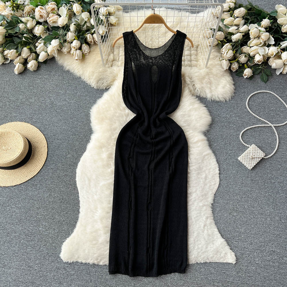 France style hollow vest spicegirl round neck long dress