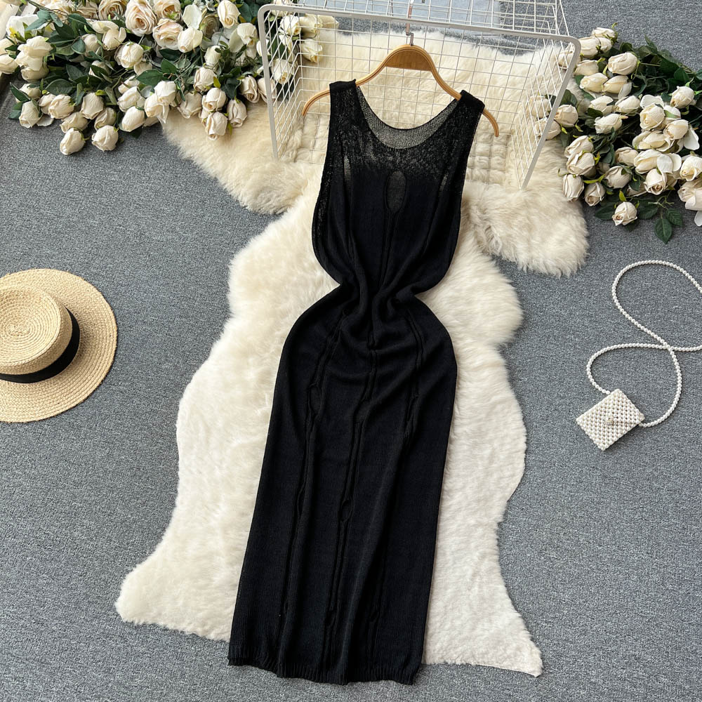 France style hollow vest spicegirl round neck long dress