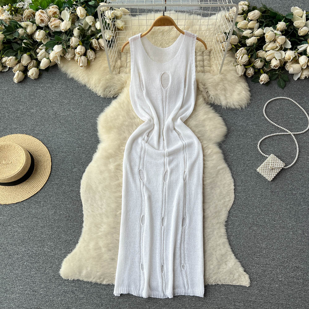 France style hollow vest spicegirl round neck long dress