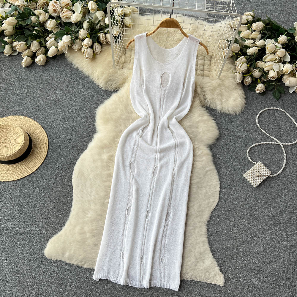 France style hollow vest spicegirl round neck long dress