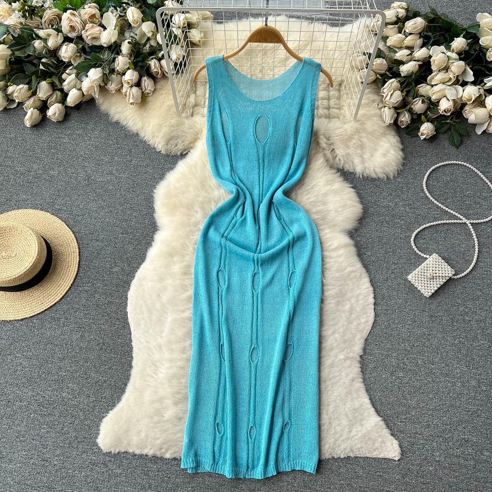 France style hollow vest spicegirl round neck long dress