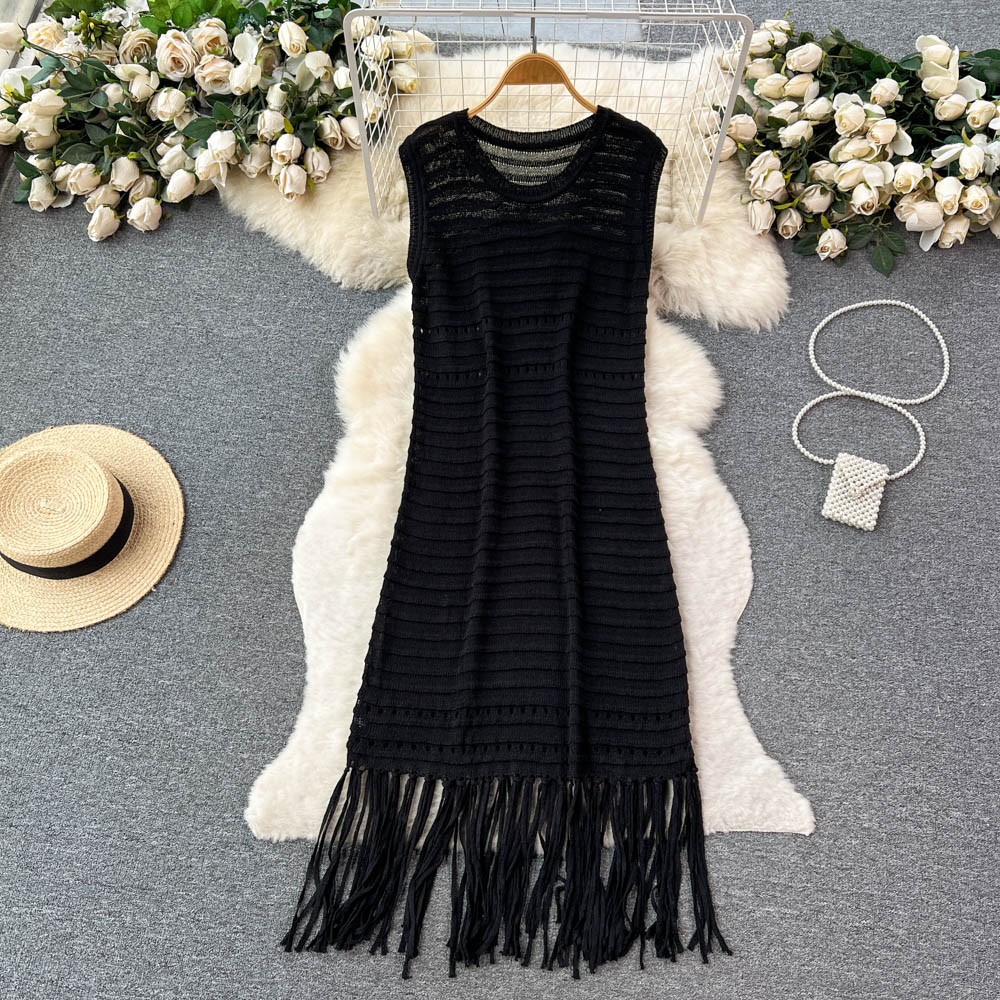 Casual retro dress vacation hollow beach dress for women