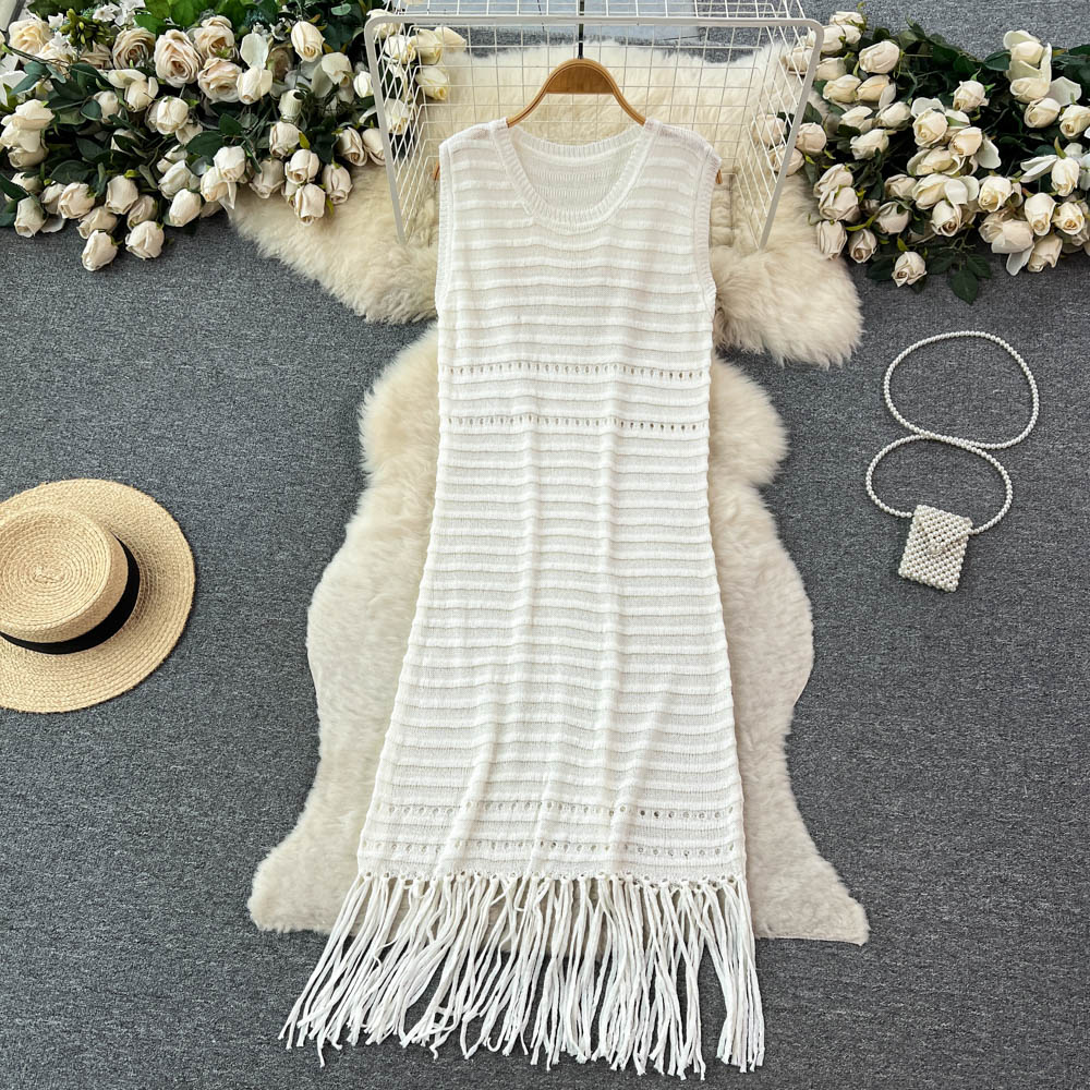 Casual retro dress vacation hollow beach dress for women