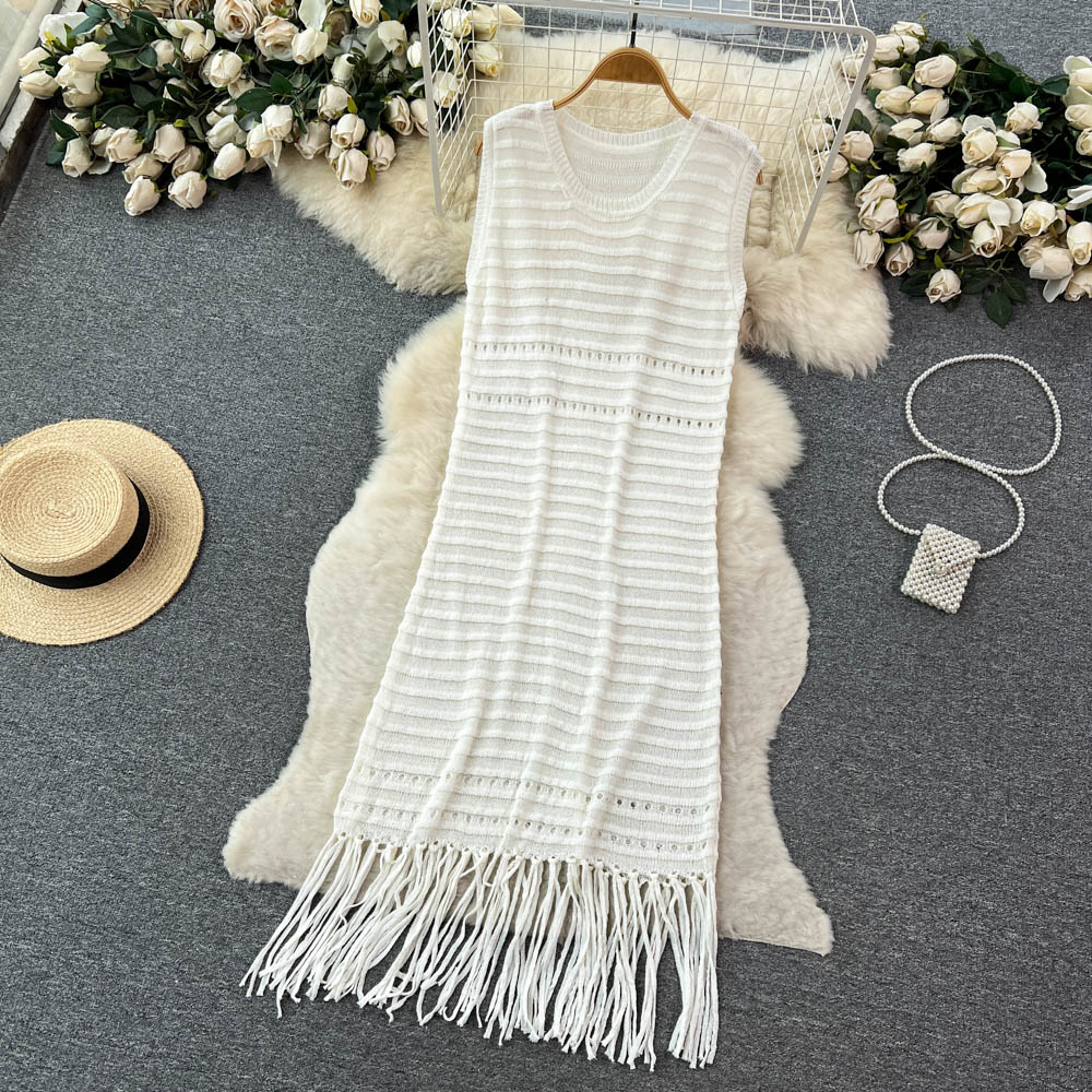 Casual retro dress vacation hollow beach dress for women