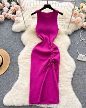 Knitted split sleeveless dress temperament dress for women