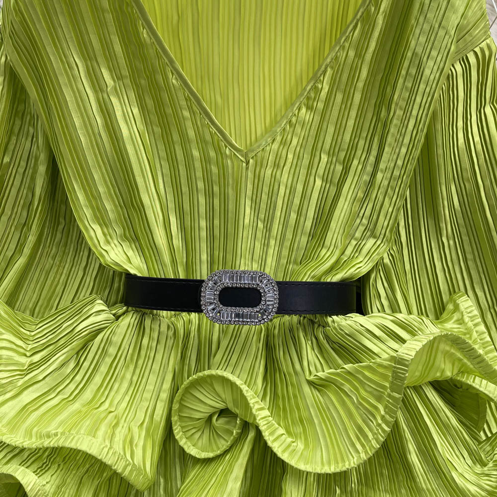Satin V-neck tops lotus leaf edges ladies shirt for women