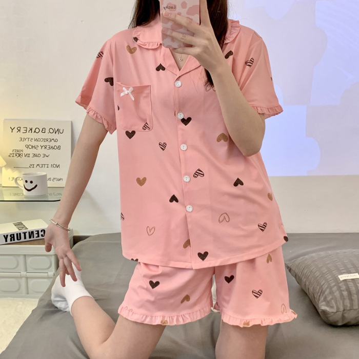Short sleeve cardigan maiden pajamas for women