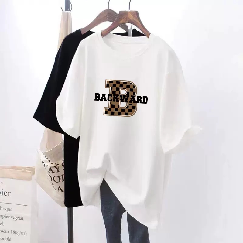 Loose letters T-shirt long short sleeve tops for women