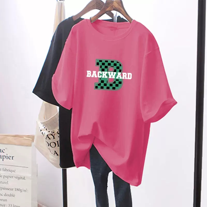 Loose letters T-shirt long short sleeve tops for women