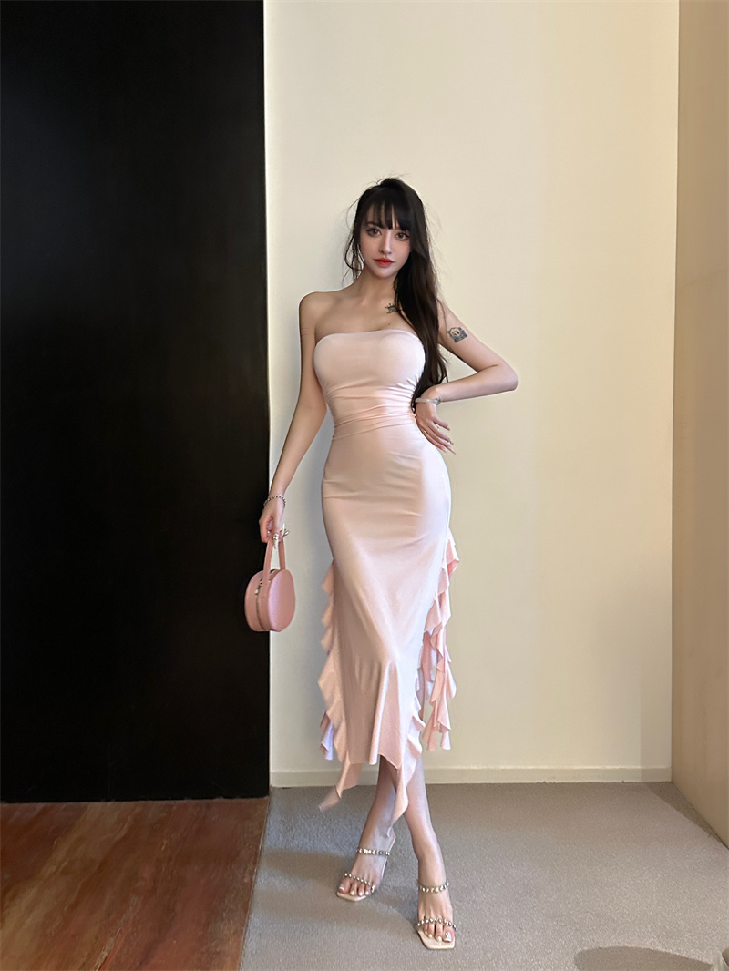 Irregular fashion package hip wrapped chest dress for women