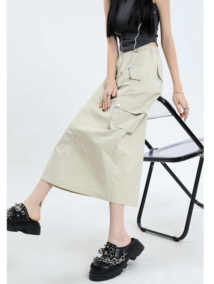Loose high waist long skirt split drawstring skirt for women