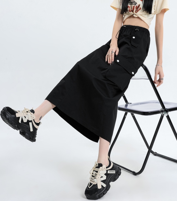 Loose high waist long skirt split drawstring skirt for women