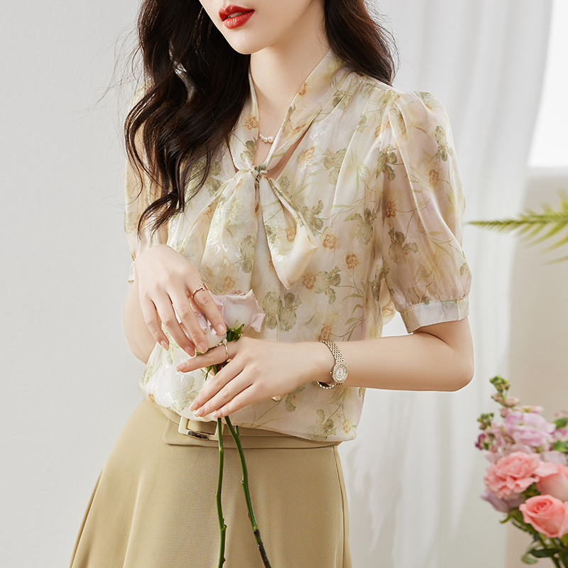 Bow Korean style short sleeve shirt for women