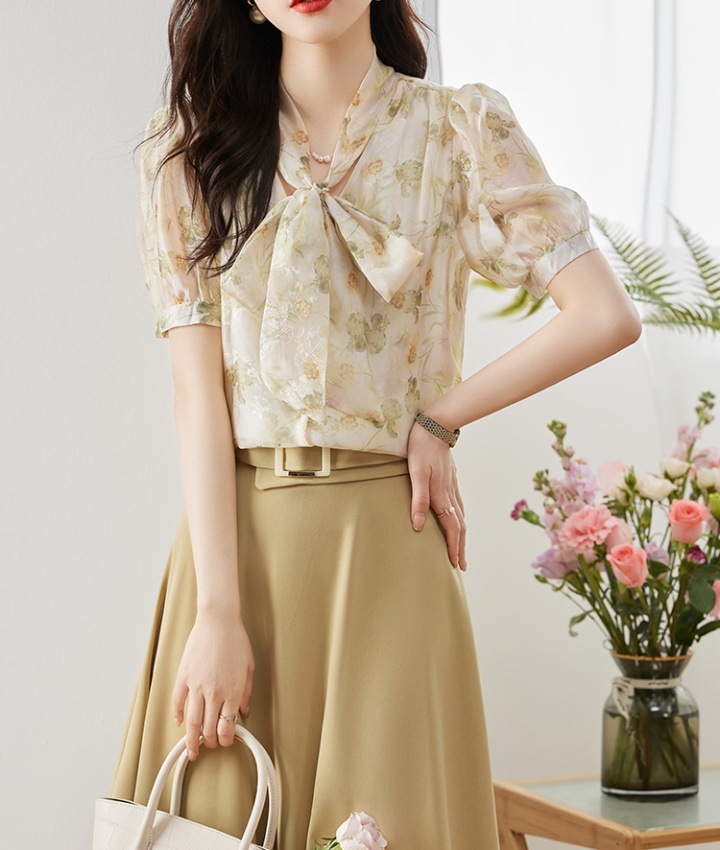 Bow Korean style short sleeve shirt for women