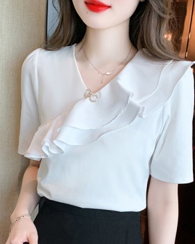 Lotus leaf edges tops short sleeve T-shirt for women