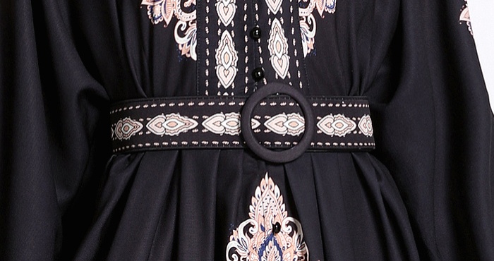 Black short with belt national style temperament spring dress