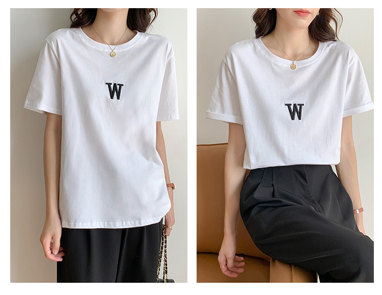 Letters short sleeve T-shirt white bottoming shirt for women