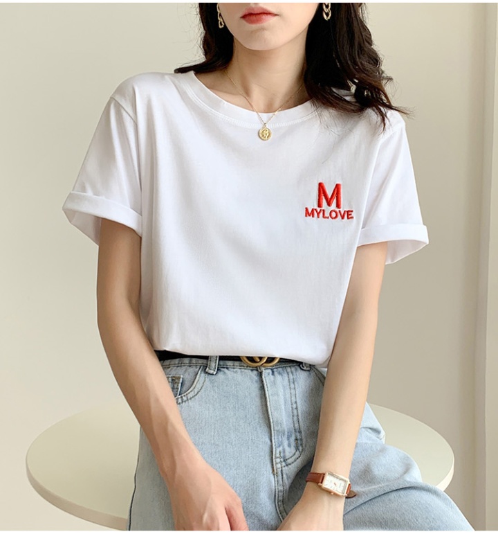 White embroidery T-shirt summer Casual tops for women