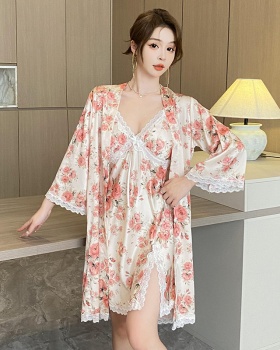 Summer nightgown thin night dress 2pcs set for women