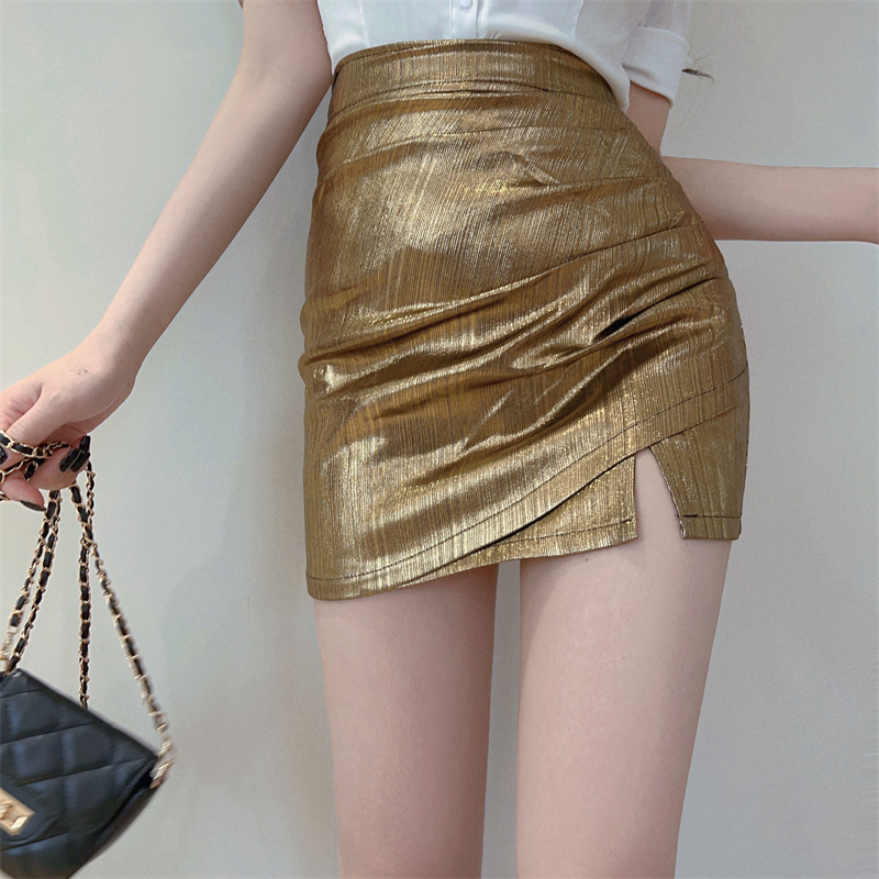 Fold irregular high waist skirt summer metal short skirt