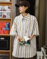 France style Korean style summer stripe pocket shirt