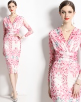 Frenum V-neck dress slim printing long dress for women