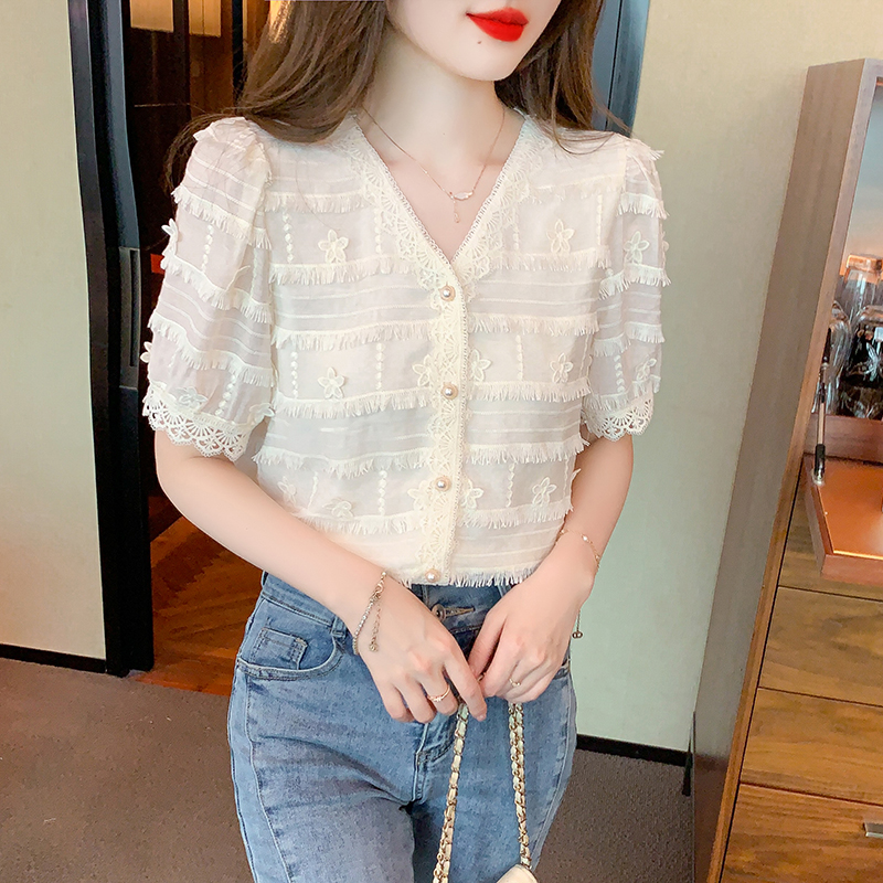Embroidery summer short sleeve Korean style shirt for women