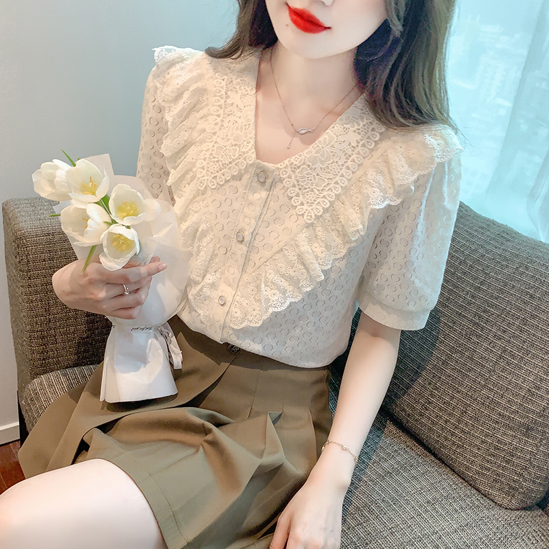 All-match Korean style shirt splice summer shirts for women